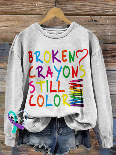 Broken Crayons Still Color Graphic Comfy Sweatshirt Light Grey / S
