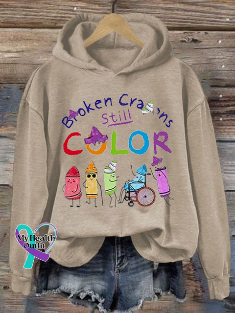 Broken Crayons Still Color Ladies Printed Long Sleeve Sweatshirt Khaki / S