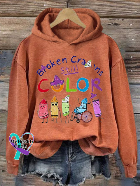 Broken Crayons Still Color Ladies Printed Long Sleeve Sweatshirt Pumpkin Orange / S