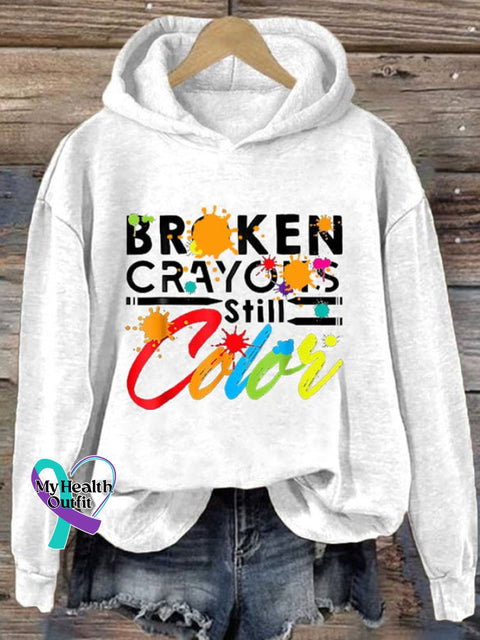 Broken Crayons Still Color Ladies Printed Long Sleeve Sweatshirt White / S