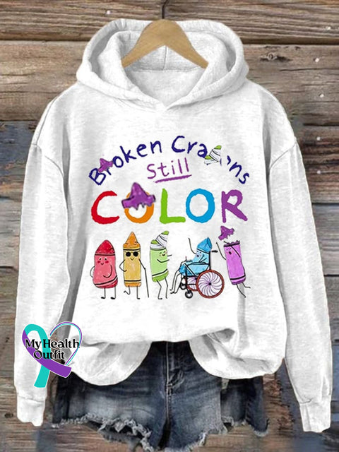 Broken Crayons Still Color Ladies Printed Long Sleeve Sweatshirt White / S