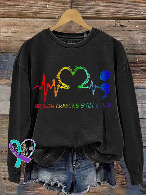 Broken Crayons Still Color Mental Health Awareness Casual Sweatshirt Black / S