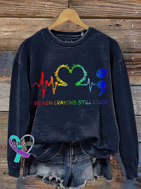Broken Crayons Still Color Mental Health Awareness Casual Sweatshirt Blue / S