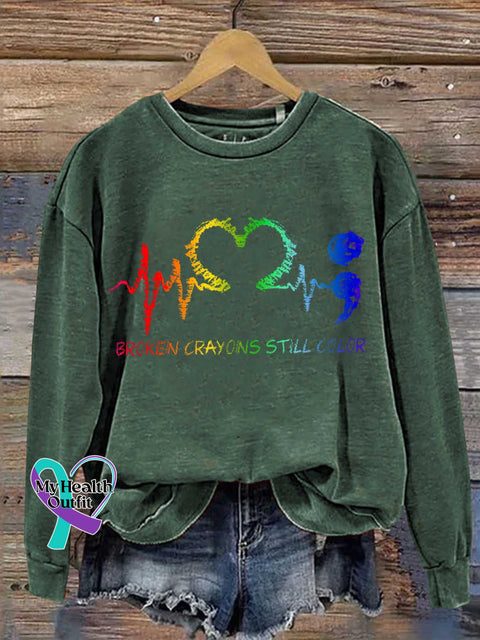 Broken Crayons Still Color Mental Health Awareness Casual Sweatshirt Green / S