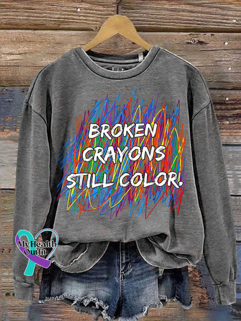 Broken Crayons Still Color Mental Health Awareness Casual Sweatshirt Grey / S
