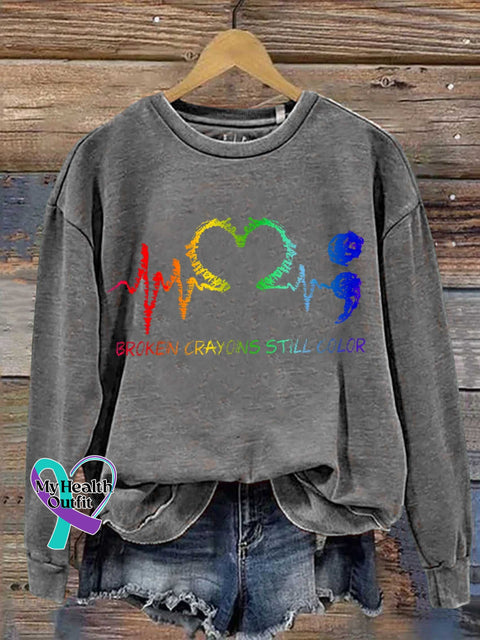 Broken Crayons Still Color Mental Health Awareness Casual Sweatshirt Grey / S