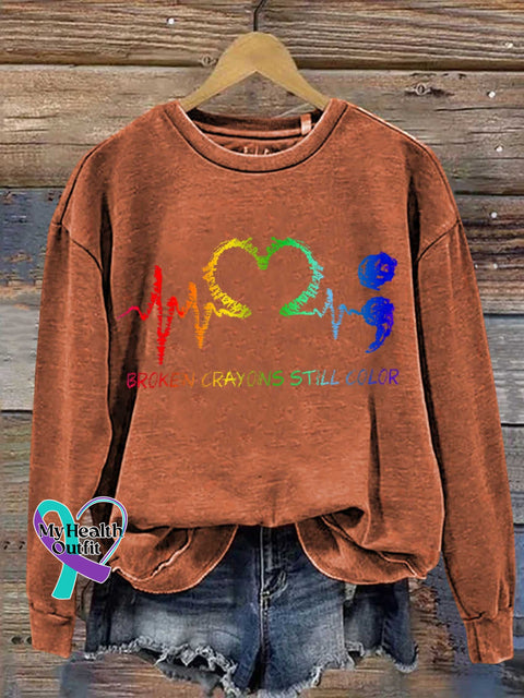 Broken Crayons Still Color Mental Health Awareness Casual Sweatshirt Orange / S