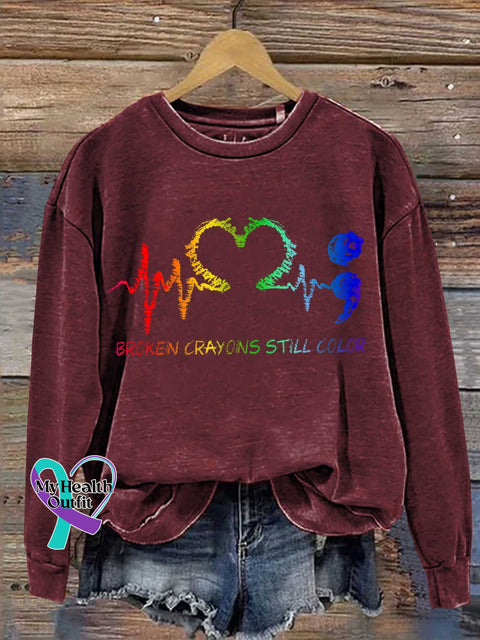 Broken Crayons Still Color Mental Health Awareness Casual Sweatshirt Red / S