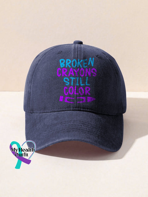Broken Crayons Still Color Mental Health Awareness Encourage Print Casual Hats Blue / Onesize