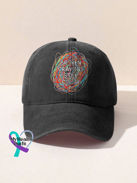 Broken Crayons Still Color Mental Health Awareness Encourage Print Casual Hats Dark Gray / Onesize