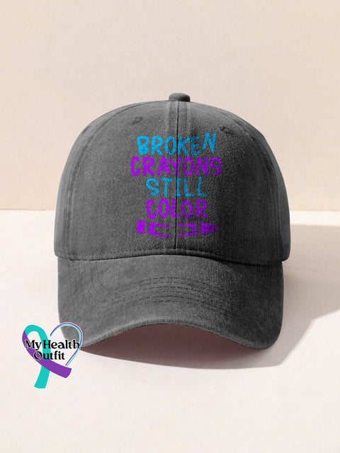 Broken Crayons Still Color Mental Health Awareness Encourage Print Casual Hats Gray / Onesize