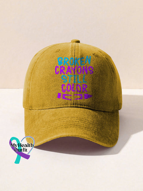 Broken Crayons Still Color Mental Health Awareness Encourage Print Casual Hats Yellow / Onesize