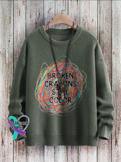Broken Crayons Still Color Mental Health Awareness Print Casual Knit Pullover Sweater Green / S