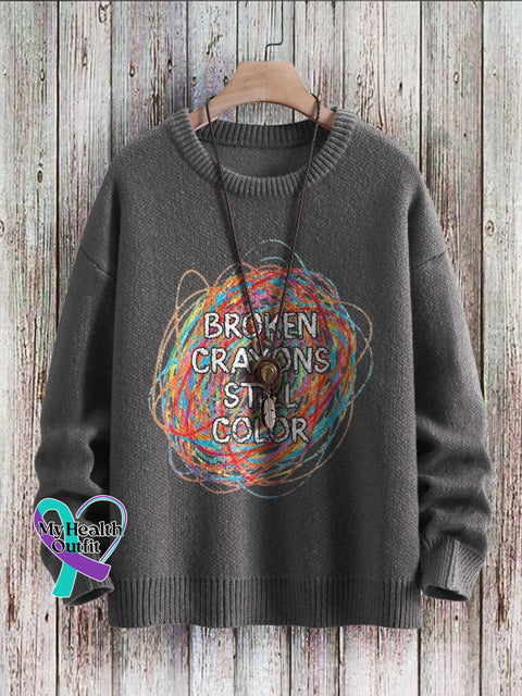 Broken Crayons Still Color Mental Health Awareness Print Casual Knit Pullover Sweater Grey / S