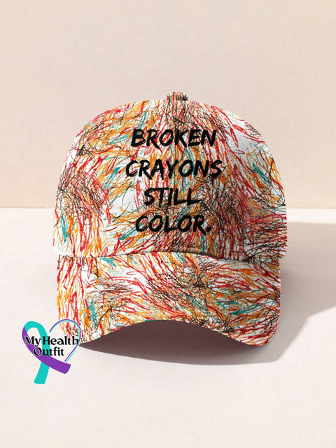 Broken Crayons Still Color Mental Health Awareness Print Hats Multicolor / Onesize