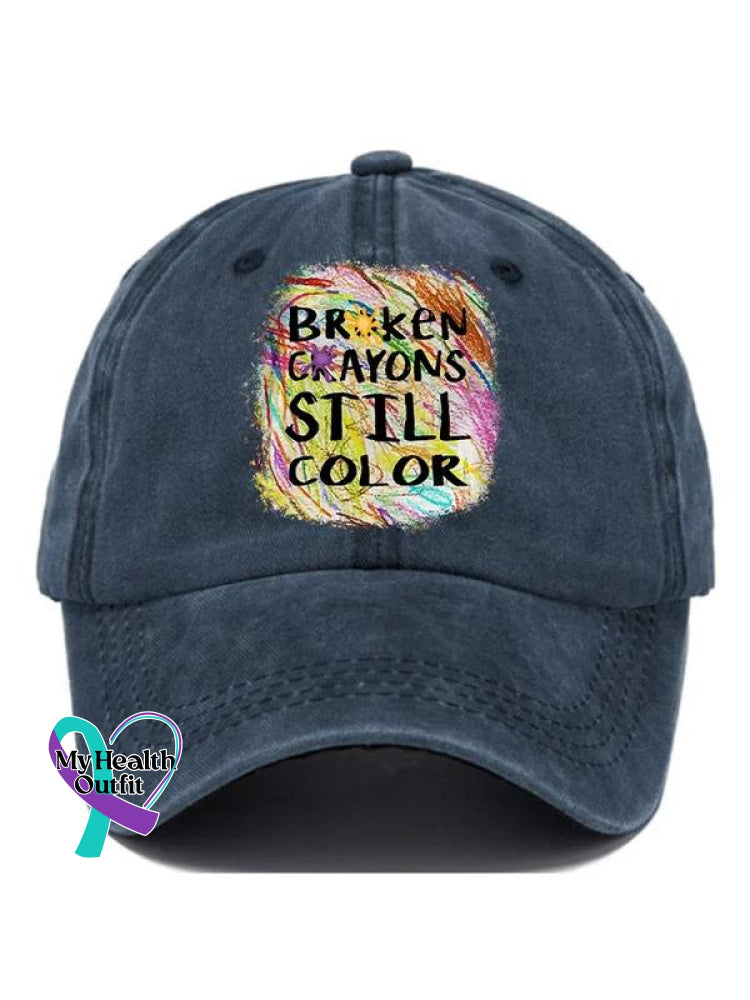 Broken Crayons Still Color Mental Health Awareness Suicide Prevention Pattern Casual Print Hats