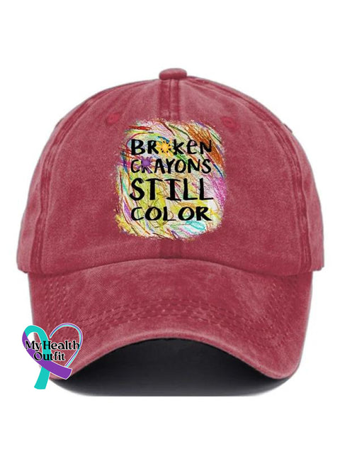 Broken Crayons Still Color Mental Health Awareness Suicide Prevention Pattern Casual Print Hats Red