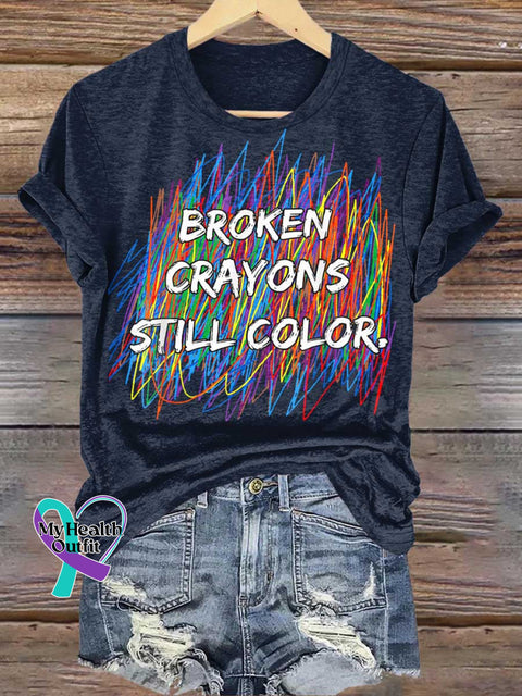 Broken Crayons Still Color Mental Health Awareness T-shirt Blue / S
