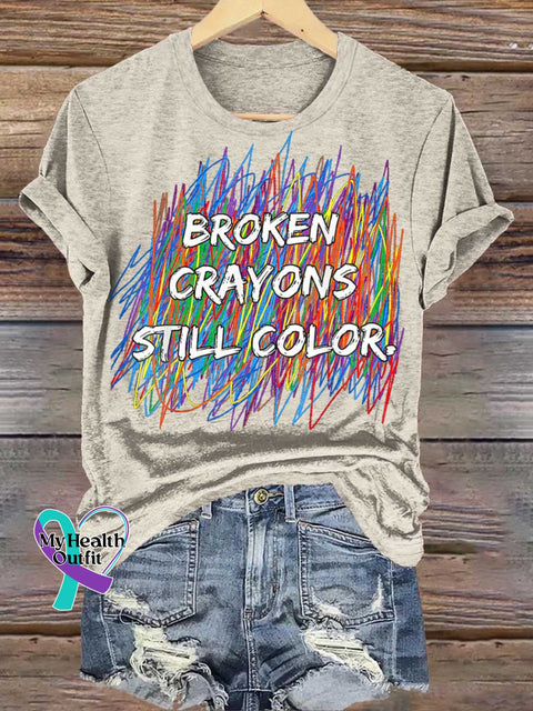 Broken Crayons Still Color Mental Health Awareness T-shirt Sand / S