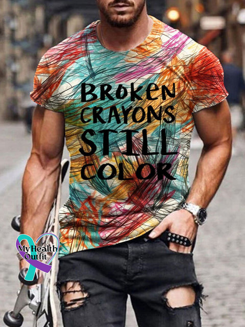 Broken Crayons Still Color Mental Health Crayon Scribbles Print T-Shirt Multicolor / S
