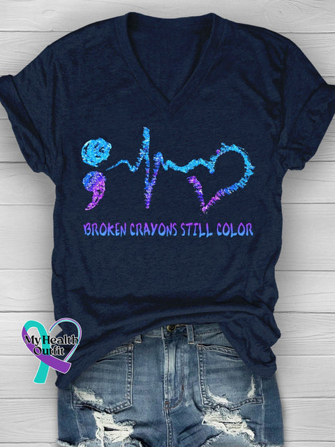 Broken Crayons Still Color Mental Health Matters Awareness T-Shirt Blue / S