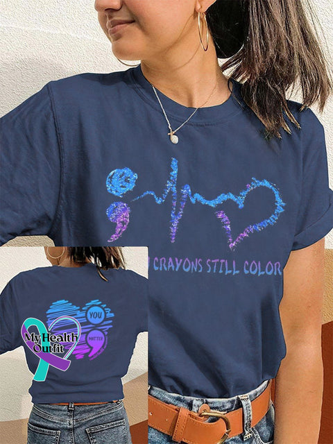 Broken Crayons Still Color Mental Health Matters Awareness T-Shirt Navy Blue / S
