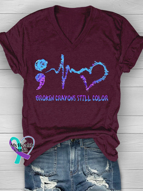 Broken Crayons Still Color Mental Health Matters Awareness T-Shirt Red / S