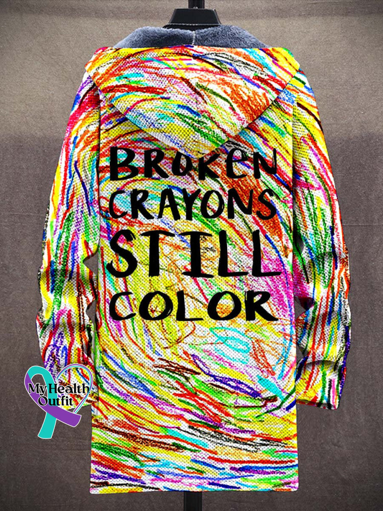 Broken Crayons Still Color Mental Health Motivational Print Unisex Plush Thick Long-Sleeved Sweater