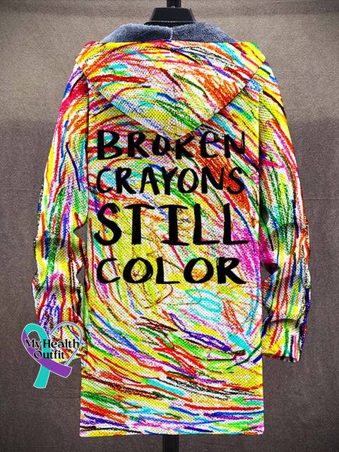 Broken Crayons Still Color Mental Health Motivational Print Unisex Plush Thick Long-Sleeved Sweater