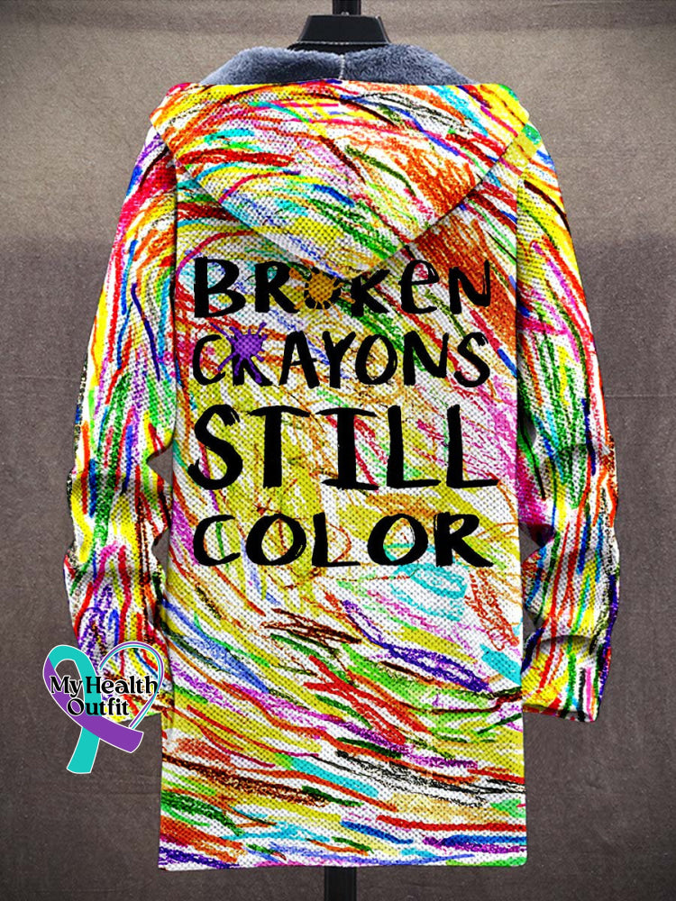 Broken Crayons Still Color Mental Health Motivational Print Unisex Plush Thick Long-Sleeved Sweater