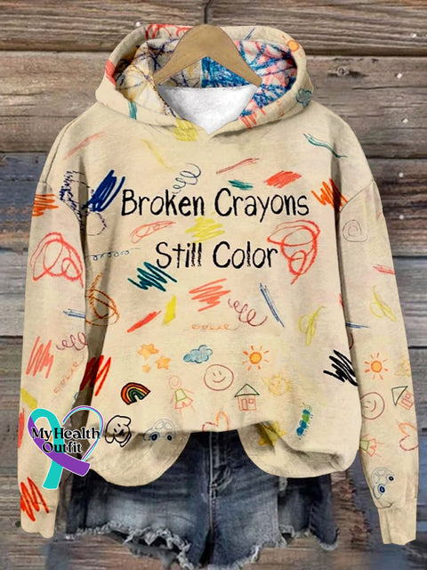 Broken Crayons Still Color Print Casual Hoodie Sweatshirt Multicolor / S