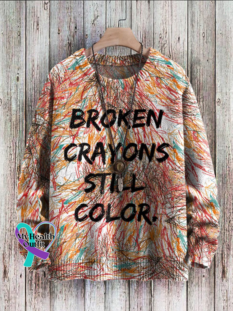 Broken Crayons Still Color Print Casual Knit Pullover Sweater Multicolor / S