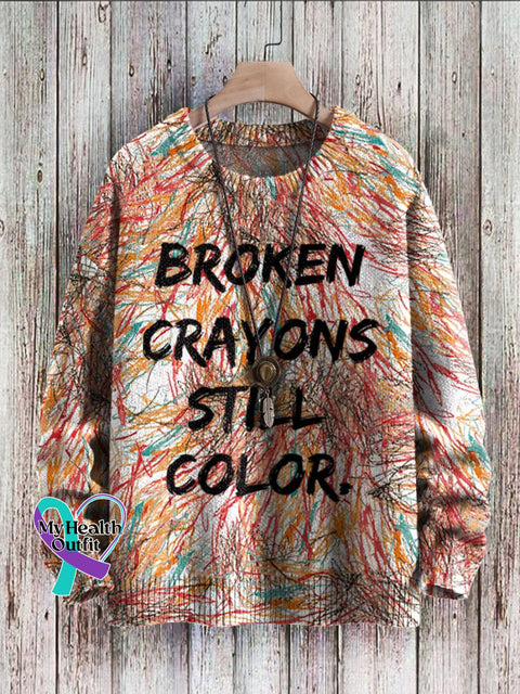 Broken Crayons Still Color Print Casual Knit Pullover Sweater Multicolor / S