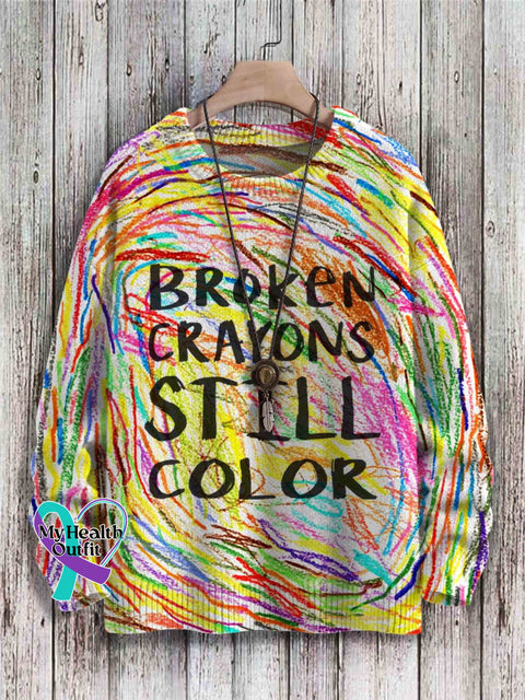 Broken Crayons Still Color Print Casual Knit Pullover Sweater Multicolor / S