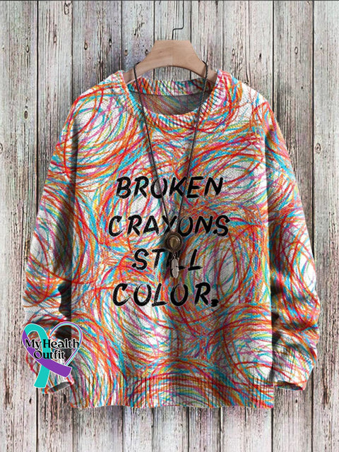 Broken Crayons Still Color Print Casual Knit Pullover Sweater Multicolor1 / S