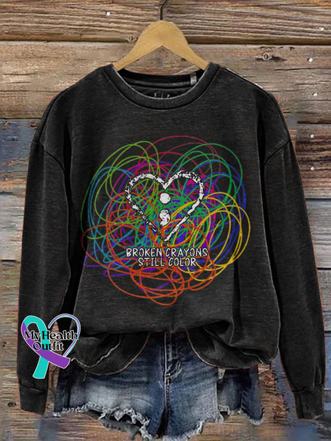 Broken Crayons Still Color Print Casual Sweatshirt Black / S