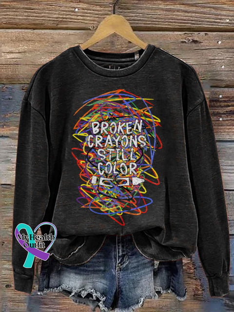 Broken Crayons Still Color Print Casual Sweatshirt Black / S