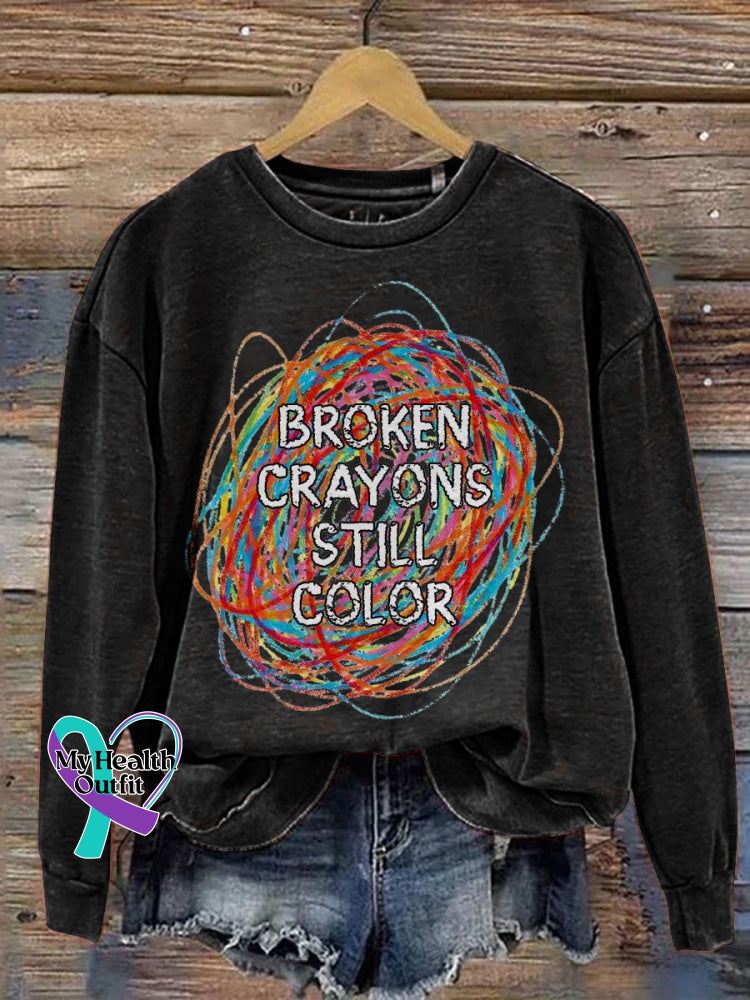 Broken Crayons Still Color Print Casual Sweatshirt Black / S