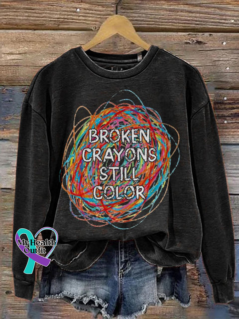Broken Crayons Still Color Print Casual Sweatshirt Black / S