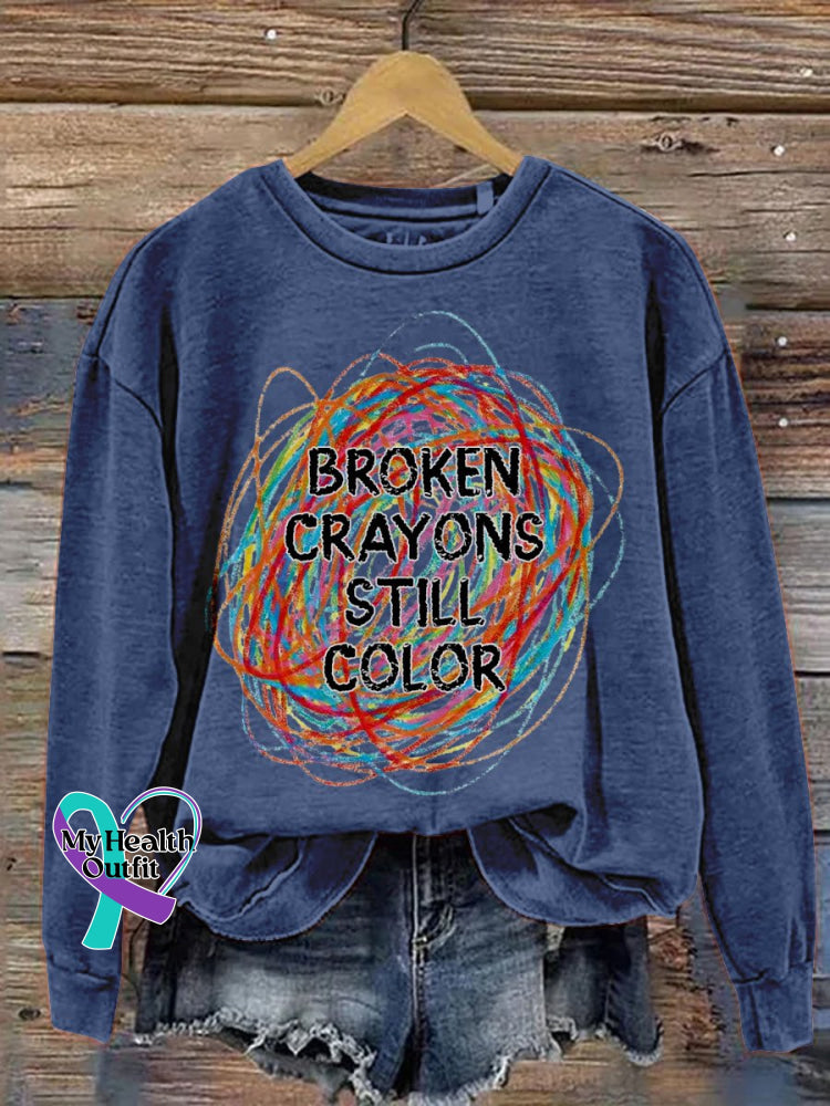 Broken Crayons Still Color Print Casual Sweatshirt Blue / S