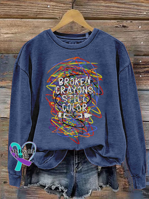 Broken Crayons Still Color Print Casual Sweatshirt Blue / S