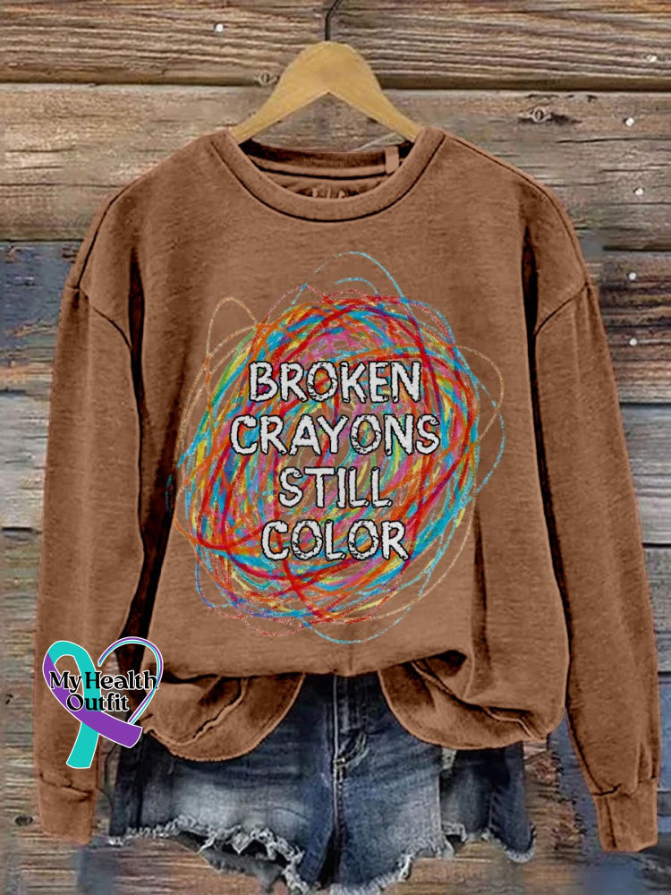 Broken Crayons Still Color Print Casual Sweatshirt Brown / S