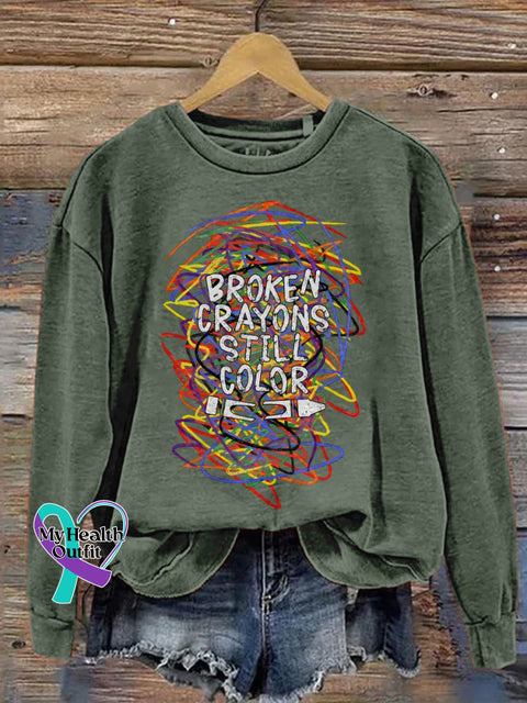 Broken Crayons Still Color Print Casual Sweatshirt Green / S