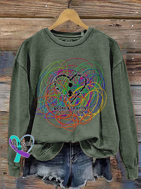Broken Crayons Still Color Print Casual Sweatshirt Green / S