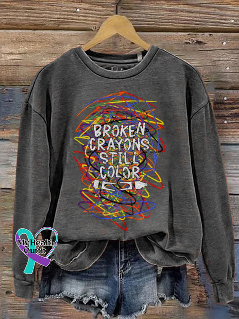 Broken Crayons Still Color Print Casual Sweatshirt Grey / S
