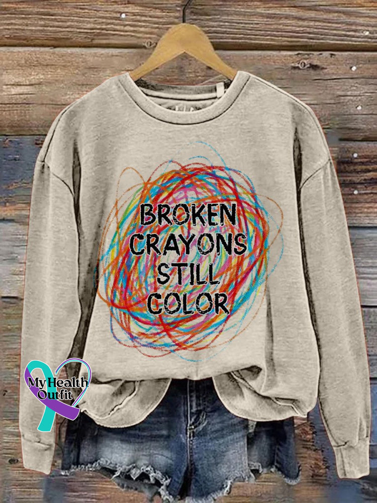 Broken Crayons Still Color Print Casual Sweatshirt Khaki / S