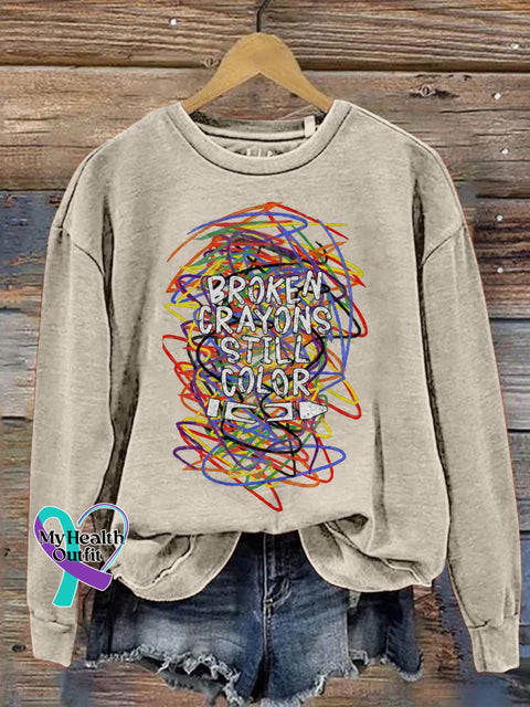 Broken Crayons Still Color Print Casual Sweatshirt Khaki / S