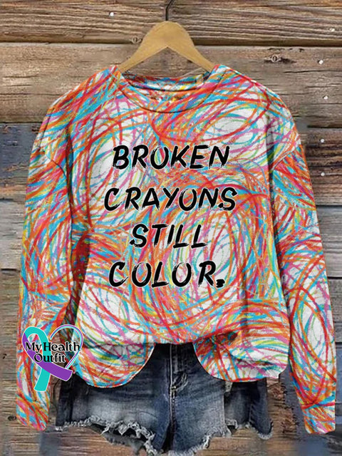 Broken Crayons Still Color Print Casual Sweatshirt Multicolor1 / S