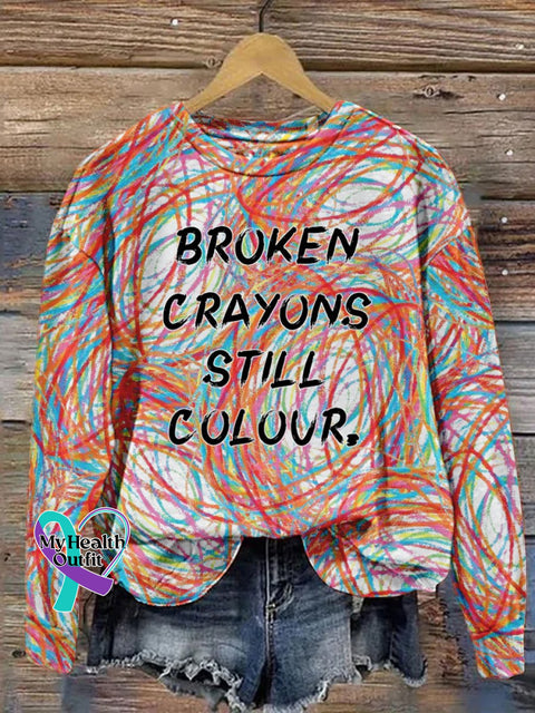 Broken Crayons Still Color Print Casual Sweatshirt Multicolor2 / S