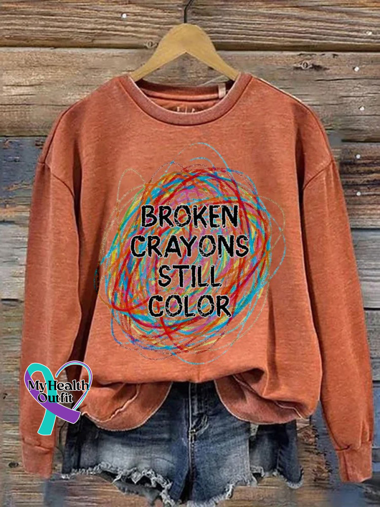 Broken Crayons Still Color Print Casual Sweatshirt Orange / S